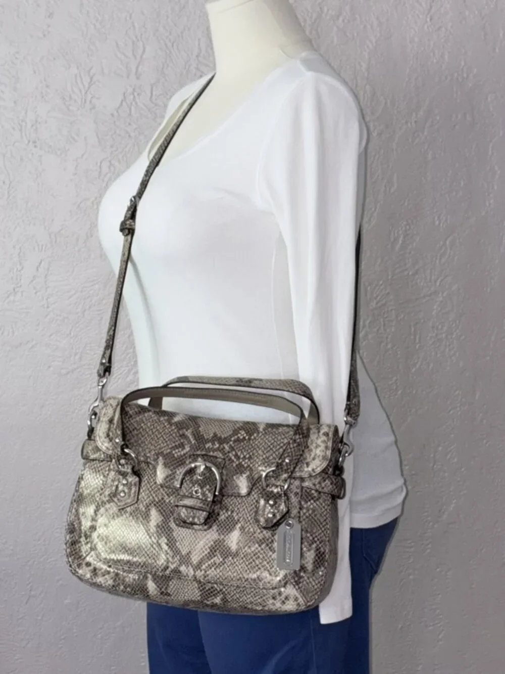 Coach Campbell Exotic Leather Snakeskin Embossed Crossbody Satchel F27895 NWOT